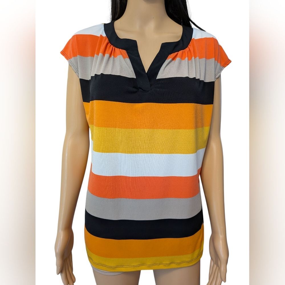 Worthington Orange, Gold, Black Bold Striped Top